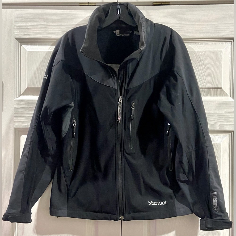 Marmot Tempo Water Resistant Sz L Black Long Sleeve Full Zip Softshell Jacket
